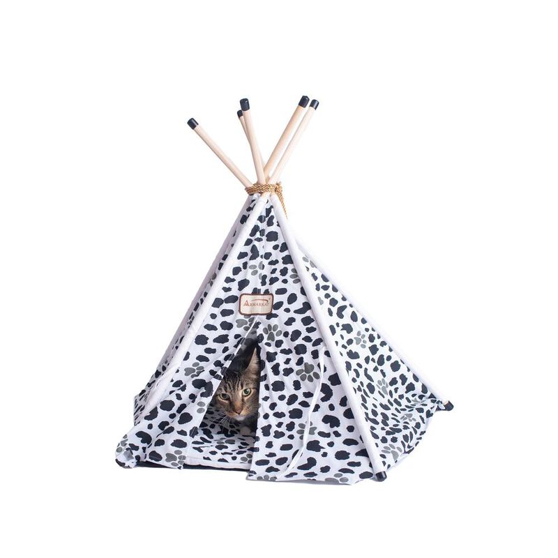 Armarkat Cat Bed Teepee Style, White W/Black Paw Print