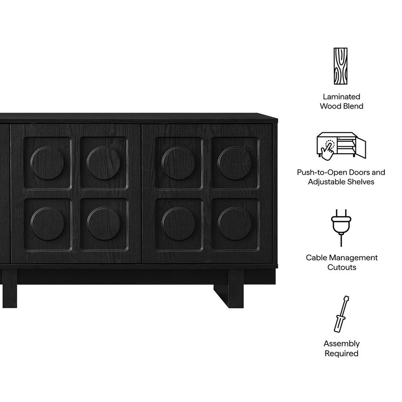 Modway Knox 71 Inch Mid-Century Modern Retro TV Stand in Black - Low Profile Entertainment Media Console Cabinet with Circular Motif for TVs up to 75 Inches image number 3