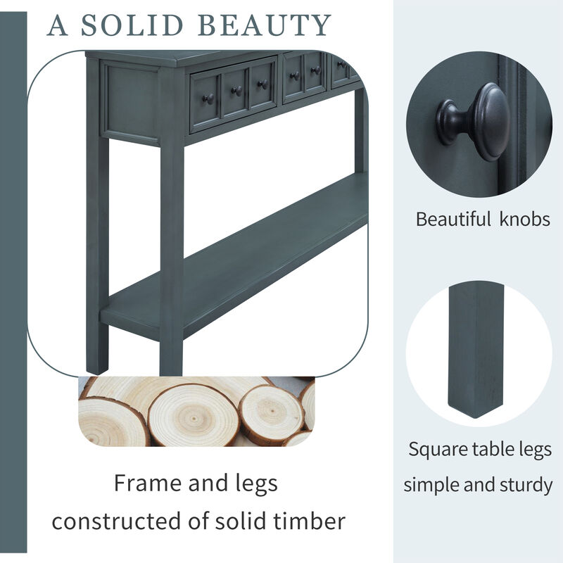 Whisen Rustic Entryway Console Table with Drawers and Bottom Shelf - Gray Wash