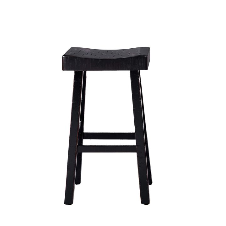 Bianca Barstool Set of 2, Saddle Seat, Farmhouses Style Black Solid Wood - Benzara