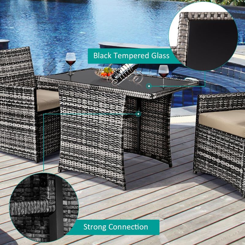 3-Piece Outdoor Patio Rattan Wicker Furniture Set, Stylish and Comfortable Seating