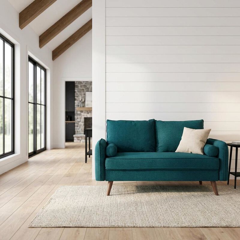 Fabric-Upholstered Small Loveseat Sofa for Bedroom and Living Room, Teal image number 3