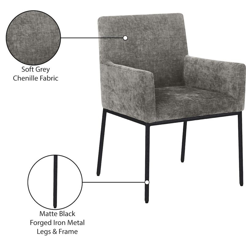 Meridian Furniture Reeves Grey Chenille Fabric Dining Chair, Set of 2