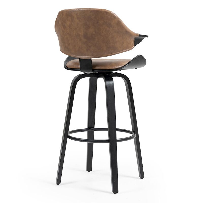 Glamour Home Set of 2 Bevelyn Vintage Brown Faux Leather Swivel Bar Stool Black Wood Legs