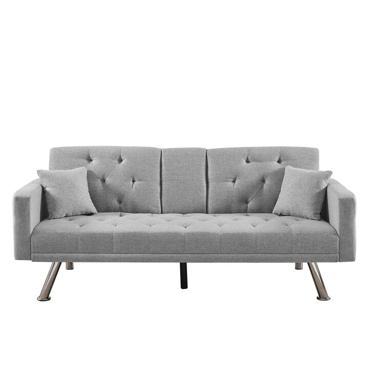 Square Arm Armrests, Grey Linen Convertible Sofa and Daybed