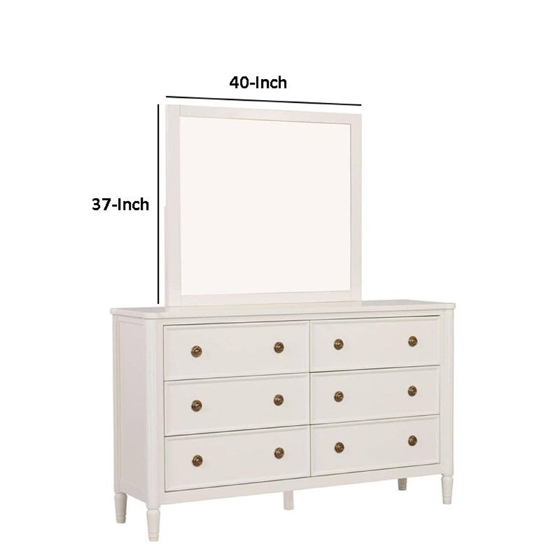 Alta Dresser Mirror, Classic French Design, White Solid Wood, 40 Inch