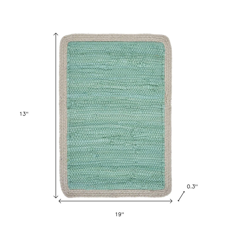HomeRoots 19" Set of Four Turquoise and Natural Solid With Border Cotton Placemats image number 3