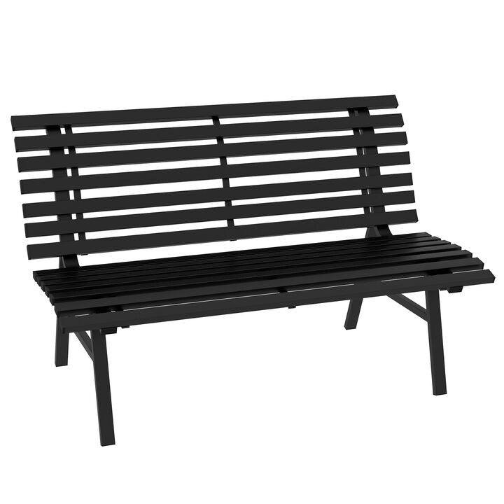 Outsunny 48.5" Garden Bench, Outdoor Patio Bench, Lightweight Aluminum Park Bench with Slatted Seat for Lawn, Park, Deck, Black