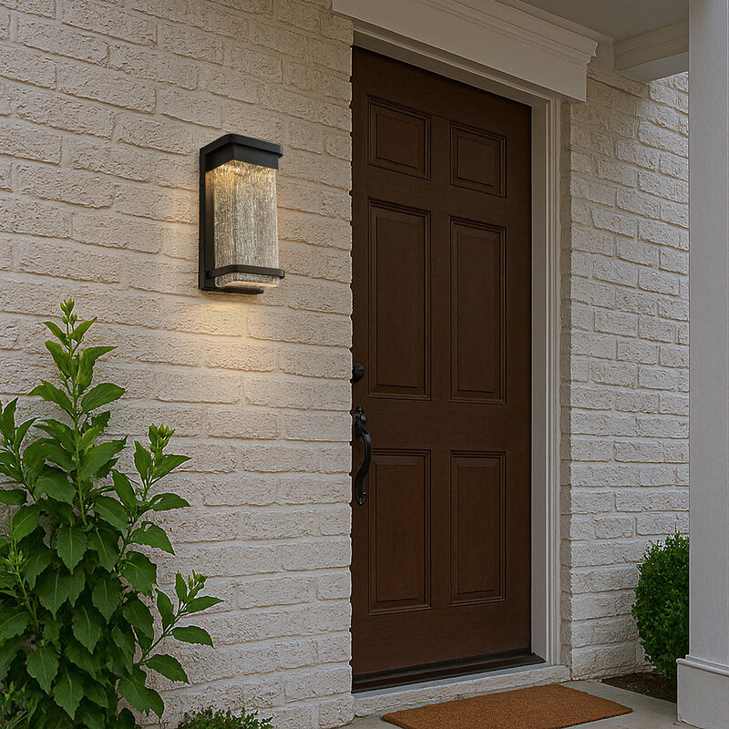 1-Light H12 in Modern Seeded Glass, 12W Integrated LED Outdoor Wall Sconce with Dusk to Dawn Sensor in Matte Black image number 3