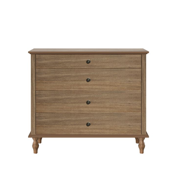4-Drawer Dresser Chest with Solid Wood Feet, Antique Rustic Storage Cabinet with Metal Knobs for Bedroom, Nursery, Hallway