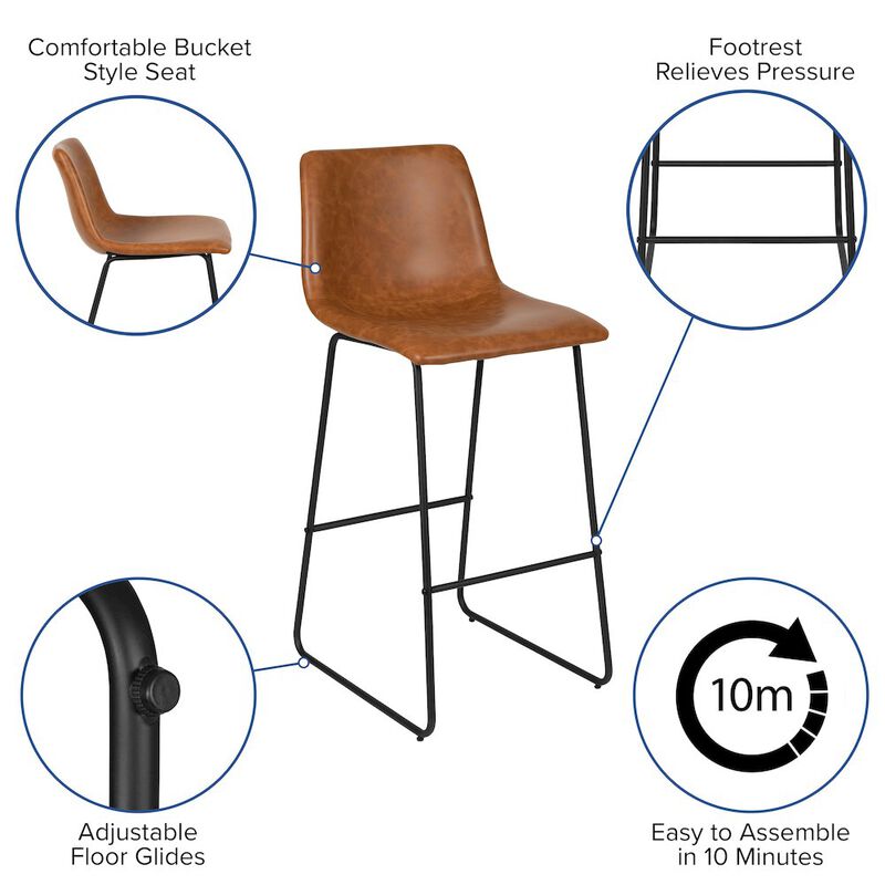 Flash Furniture 30 Inch LeatherSoft Bar Height Barstools in Light Brown, Set of 2 image number 2