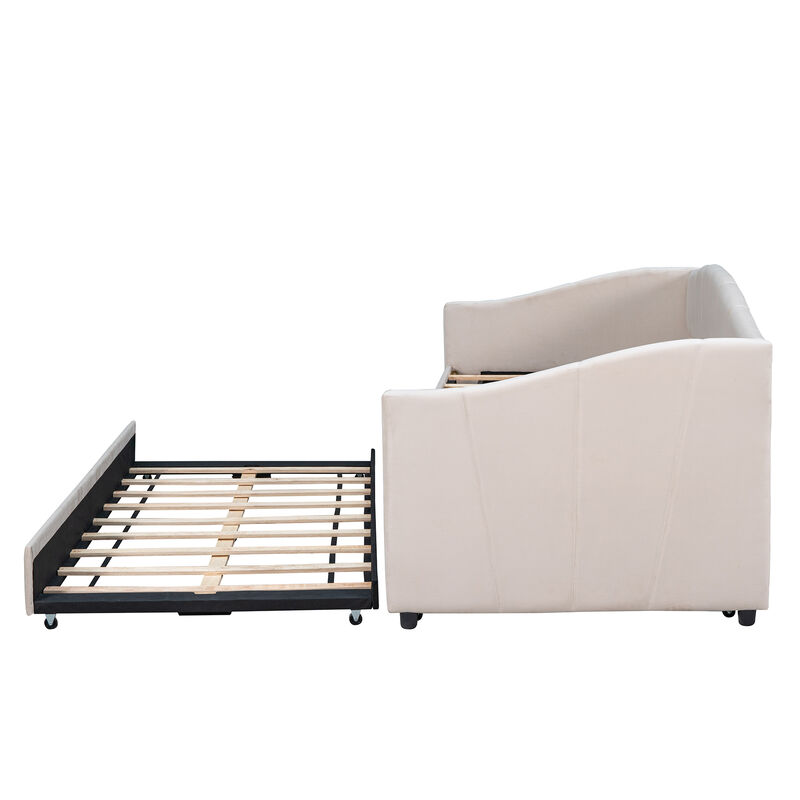 Sofa Bed with Upholstered Frame Twin Trundle and Wood Slat Support