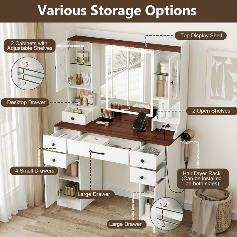 Vanity Dressing Table with Power Outlets and 3 Color Lighting Modes image number 5