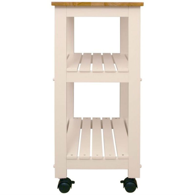 QuikFurn White Kitchen Microwave Cart with Butcher Block Top & Locking Casters