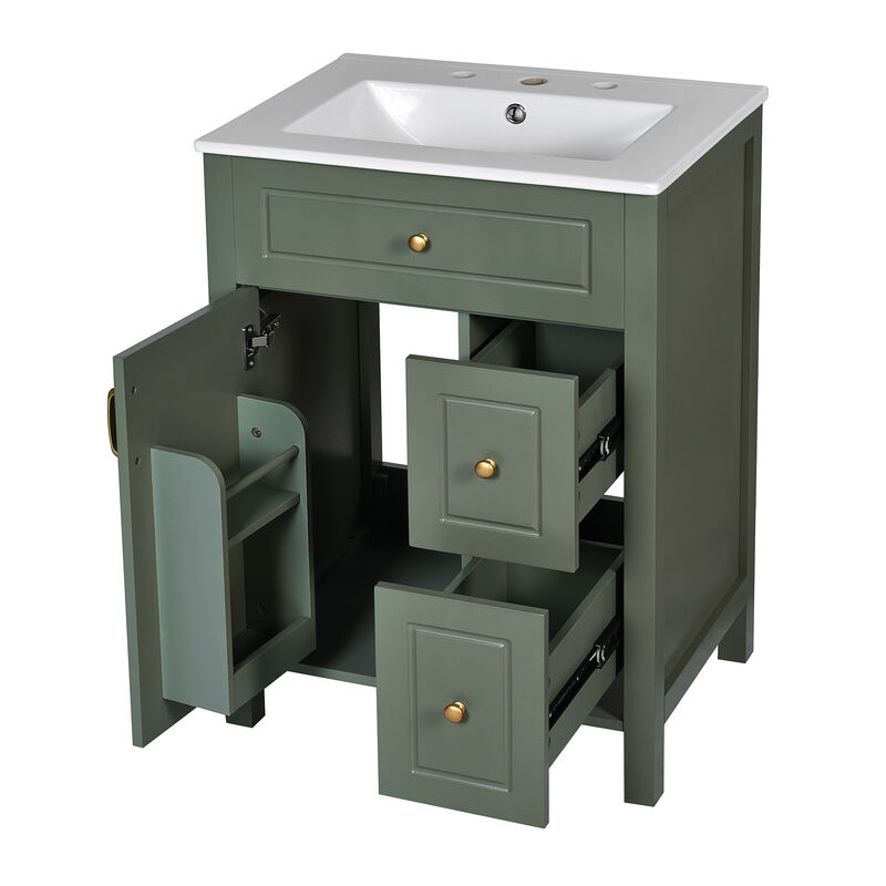 TATEUS 24-Inch Bathroom Vanity with Sleek Ceramic Basin