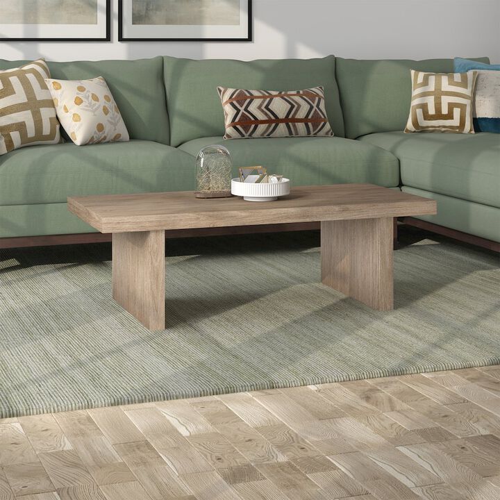 Hudson&Canal Soren 48 Wide Rectangular Coffee Table in Antiqued Gray Oak
