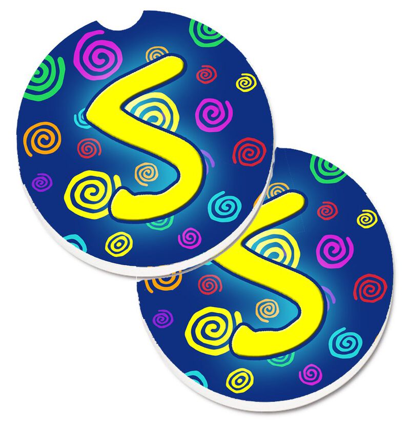 Caroline's Treasures Letter S Initial Monogram - Blue Swirls Set of 2 Cup Holder Car Coasters CJ1011-SCARC, 2.56, Multicolor