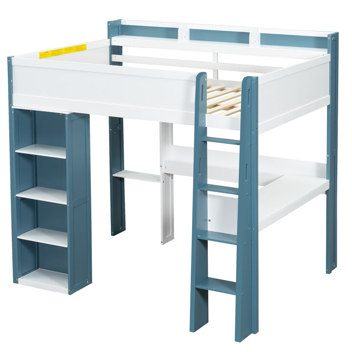 Merax Full-Size Wood Loft Bed with Built-In Storage, Clothes Rail & Desk