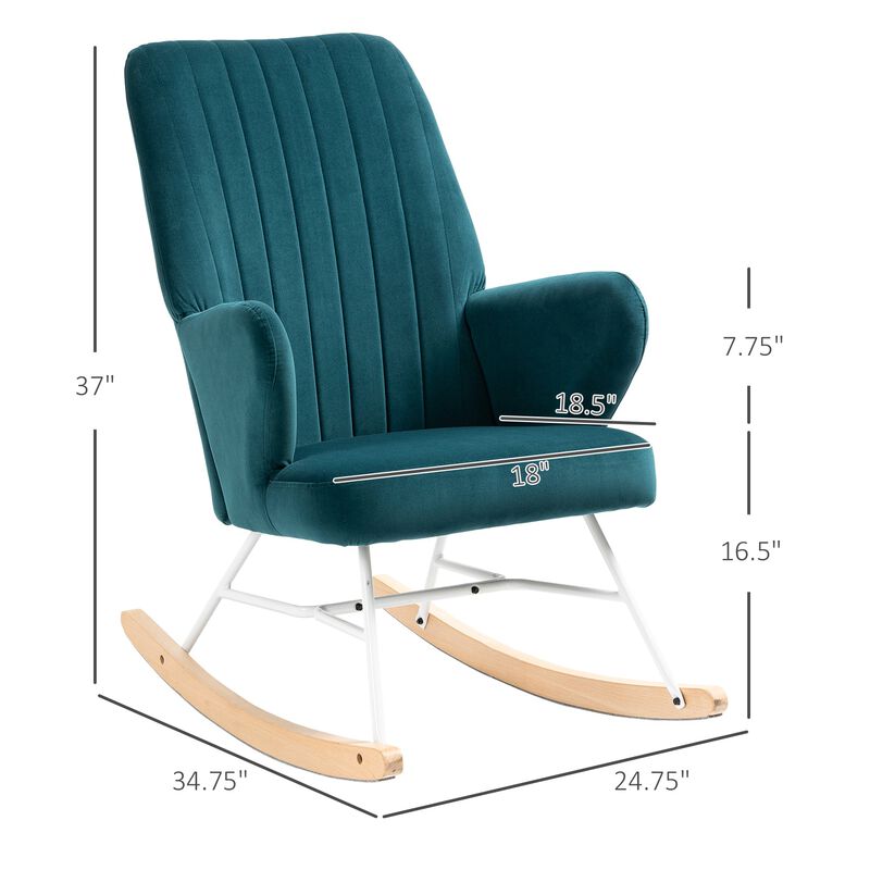 Blue Living Room Rocker: Upholstered Wingback Glider Chair