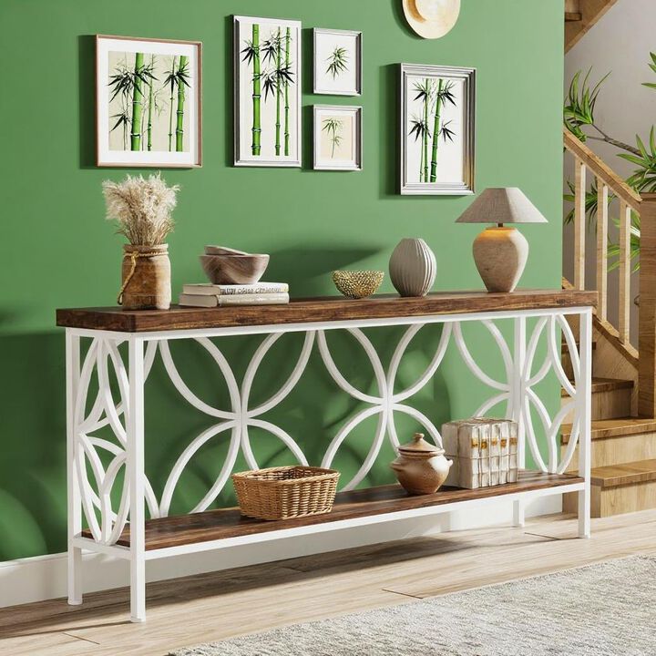Farmhouse Style Long Console Table &ndash; Narrow Sofa Table with Open Shelf for Entryway or Behind Couch