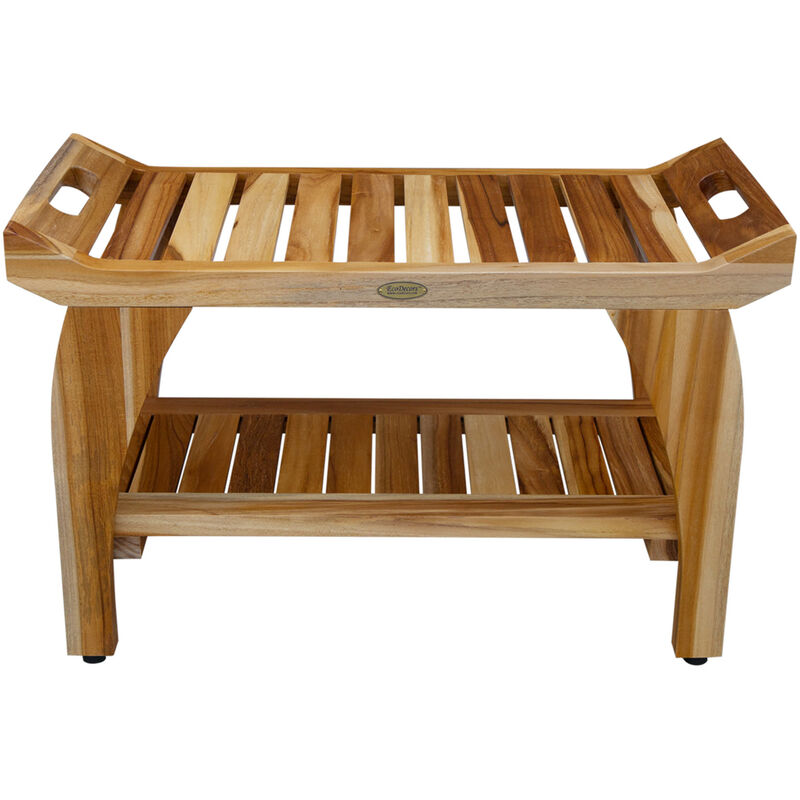 EcoDecors 30 Inch Tranquility Natural Color Waterproof Teak Wood Shower Bench
