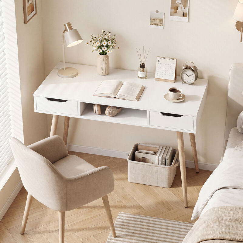 Modern Writing Desk with Metal Legs and Drawers for Home Office image number 5