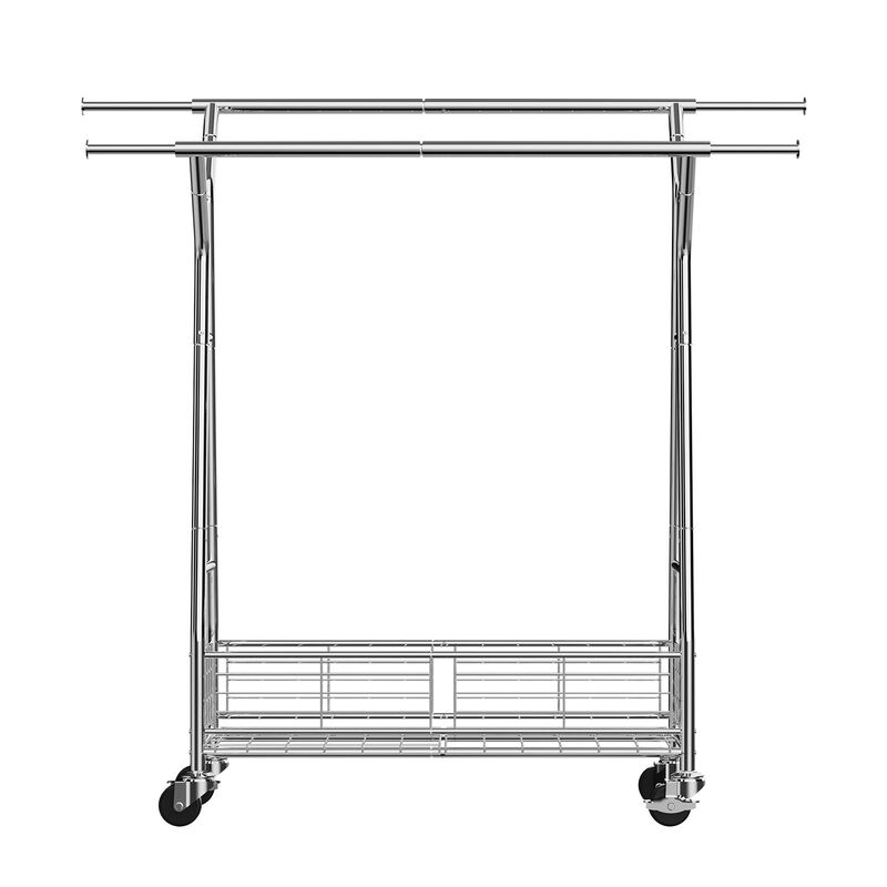 Heavy Duty Clothes Rack with Wheels Double Rods and Storage Basket image number 0