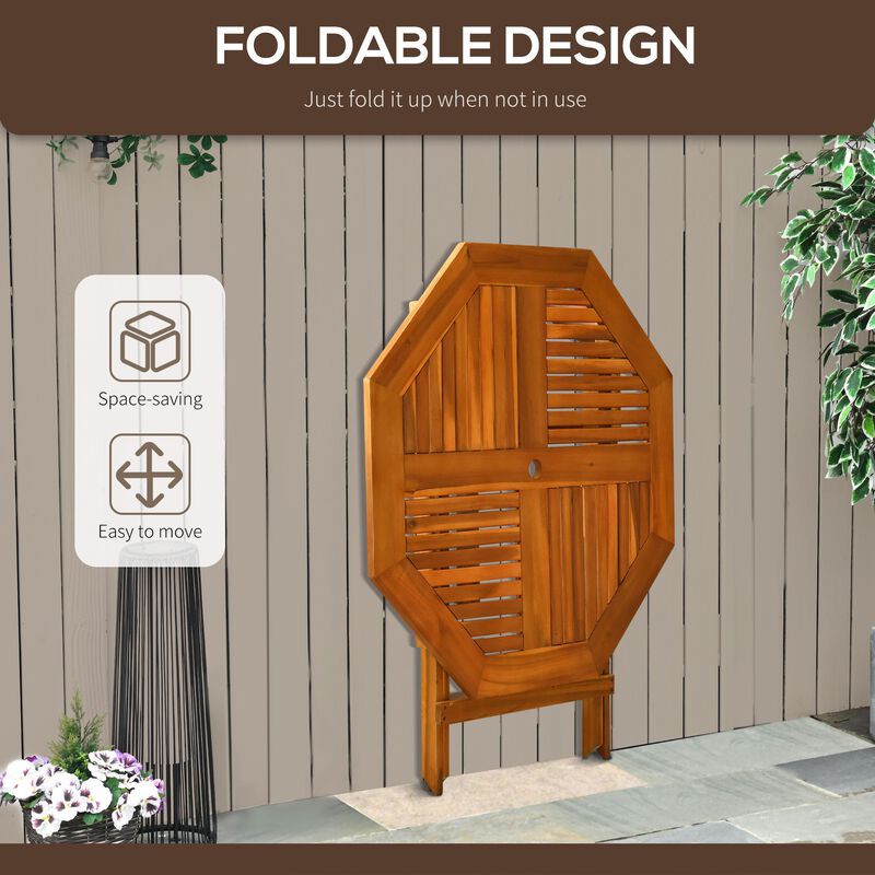 Teak Outdoor Dining: 39" Octagon Acacia Wood Patio Table with Umbrella Hole