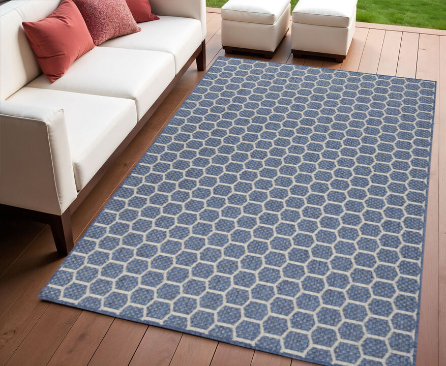 HomeRoots 4' X 6' Blue And Ivory Geometric Indoor Outdoor Area Rug