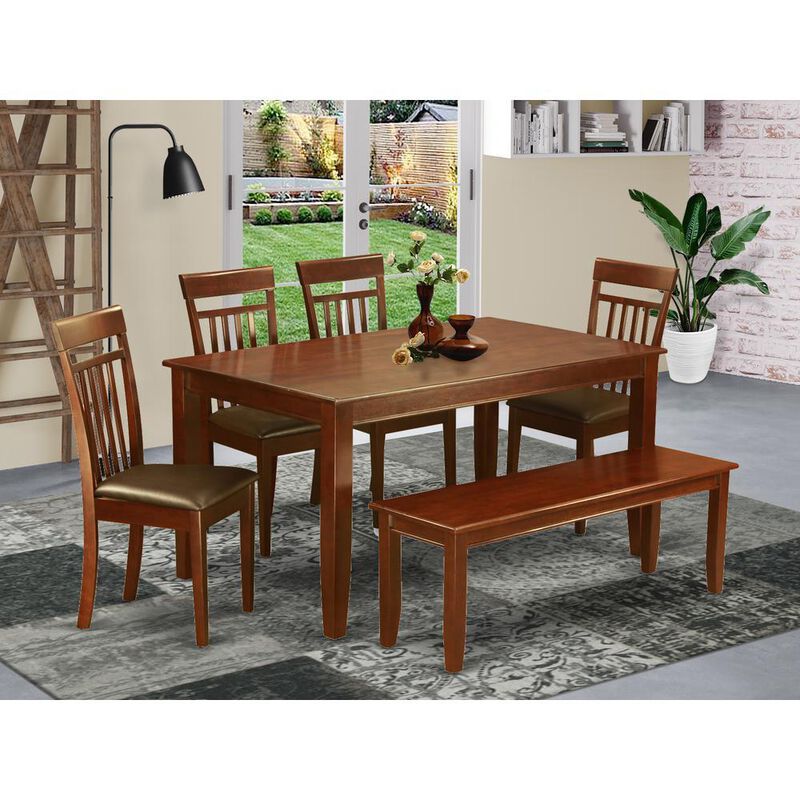 6 PC Kitchen Table set with bench-Kitchen Table and 4 dinette chair and Bench