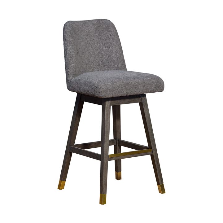 Swivel Bar Stool in Gray Oak Wood Finish with Gray Boucle Fabric