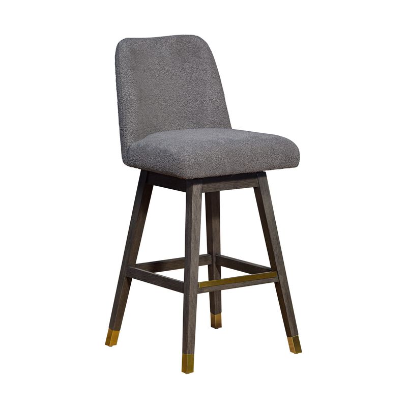 Swivel Bar Stool in Gray Oak Wood Finish with Gray Boucle Fabric image number 0