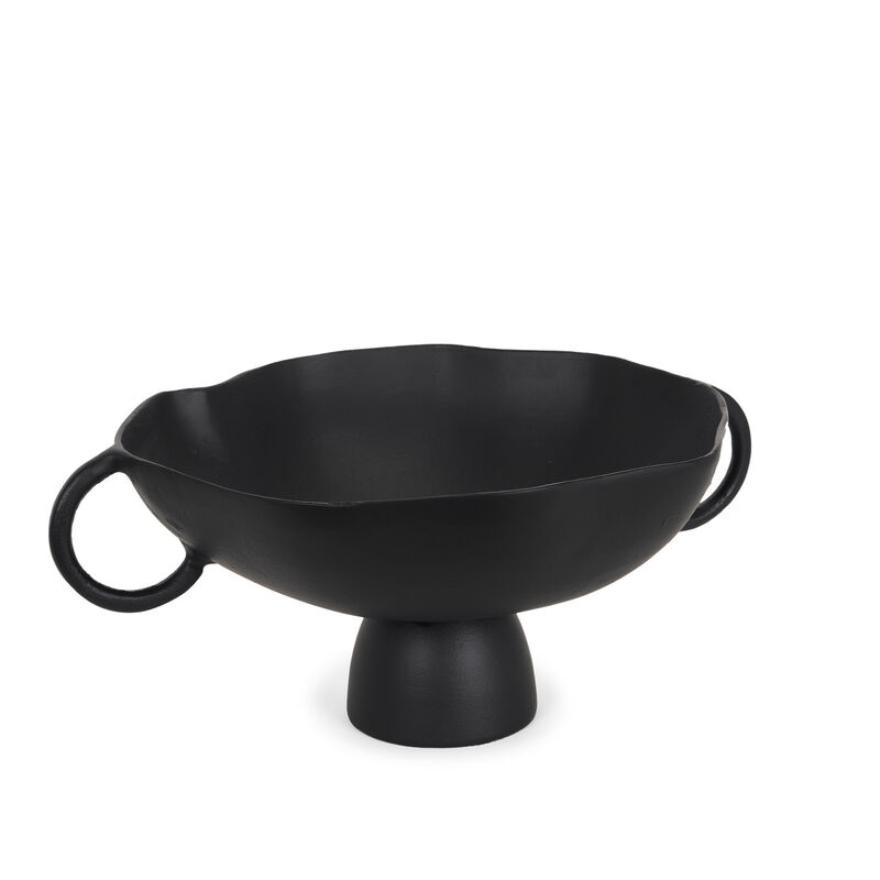 HomeRoots 16" Black Metal Wavy Edge Round Pedestal Centerpiece Bowl With Handles image number 2