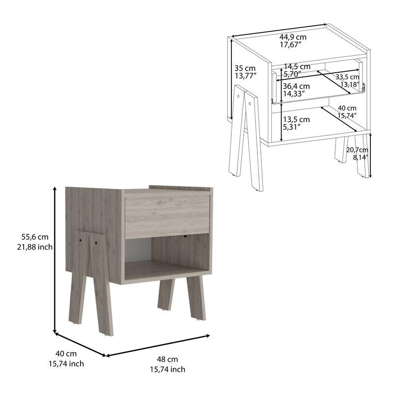 HomeRoots 22" Gray Wood One Drawer Nightstand image number 4