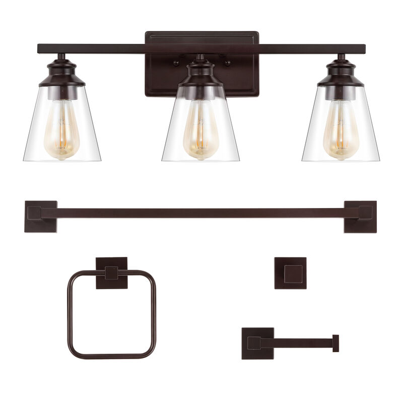 Arlo 22.88" 3-Light Vintage Classic Vanity Light with Bathroom Hardware Accessory 5-Piece Set