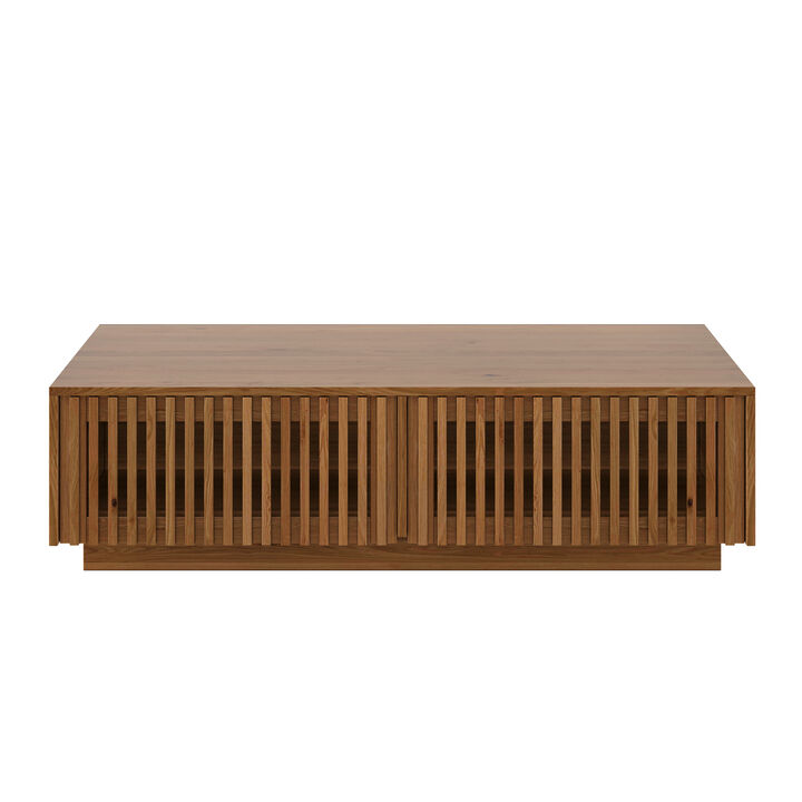 Whisen 47" Mid-Century Modern Solid Wood Coffee Table with Slatted Storage Drawers, Low Profile Rectangular Center Table for Living Room