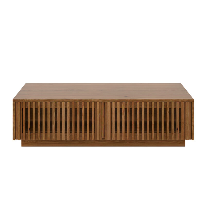 Whisen 47" Mid-Century Modern Solid Wood Coffee Table with Slatted Storage Drawers, Low Profile Rectangular Center Table for Living Room image number 0