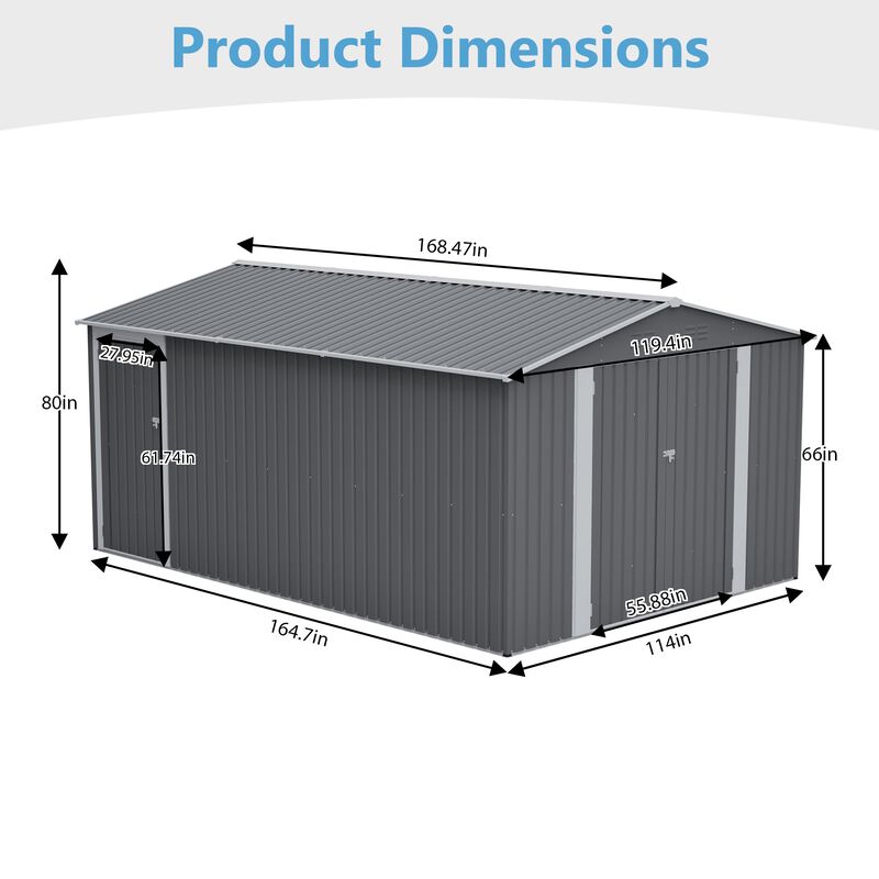 10 x 14 FT Outdoor Metal Storage Shed, Large Garden Shed Tool Shed with 3 Lockable Doors & Side Door, 4 Air Vents image number 2