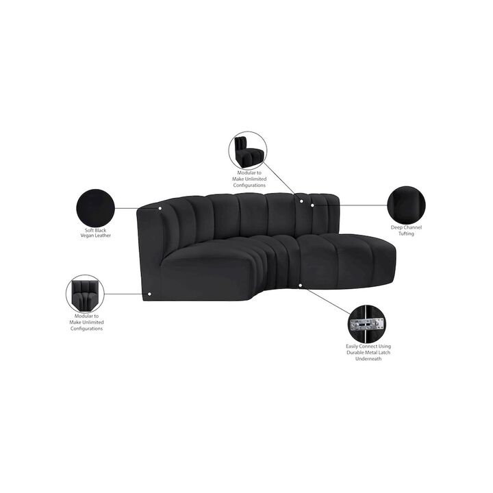Meridian Furniture Arc Black Vegan Leather Modular Sofa