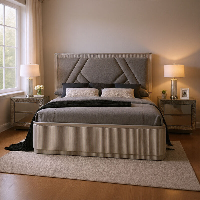 Queen Bedroom Set, Gray, Silver Wood, 3 Piece Set with 2 Nightstands image number 8