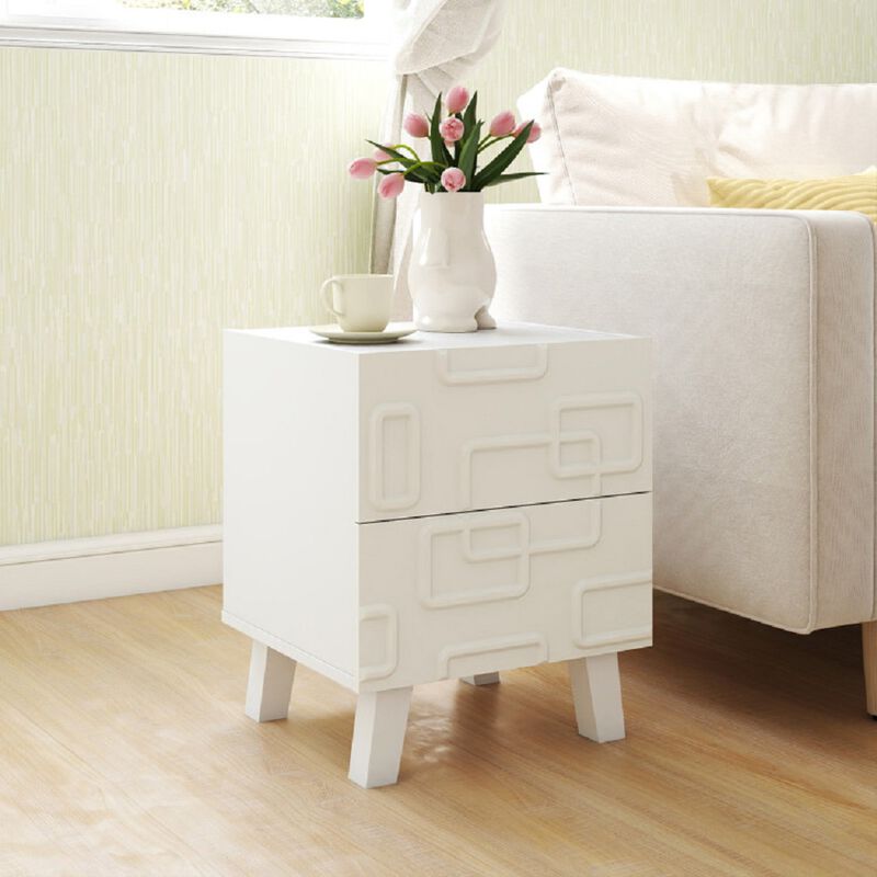 Modern Nightstand Side Table with Drawers and 3D Geometric Patterns for Bedroom