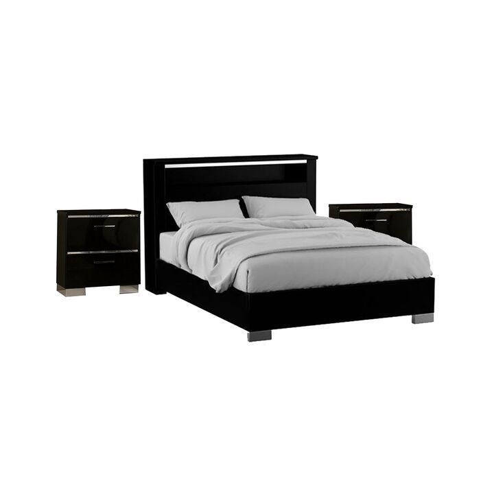 3pc King Bedroom Set, Black, Chrome Wood, 2 Nightstands