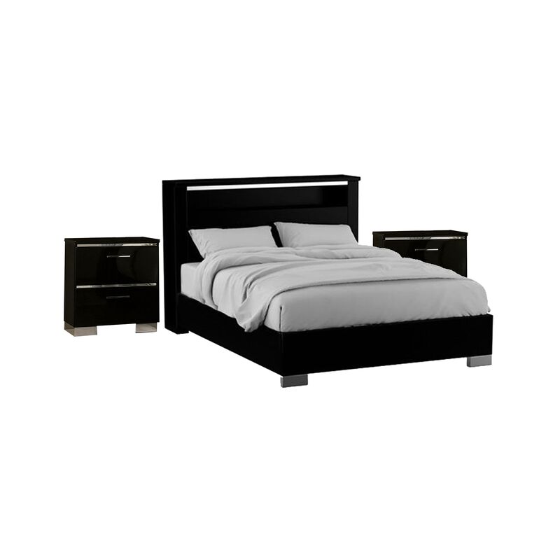 3pc King Bedroom Set, Black, Chrome Wood, 2 Nightstands image number 0