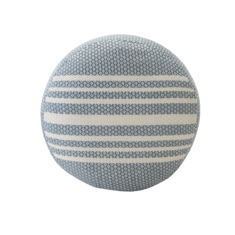 Round Striped Polyester Pouf Ottoman for Extra Seating or Stylish Accent
