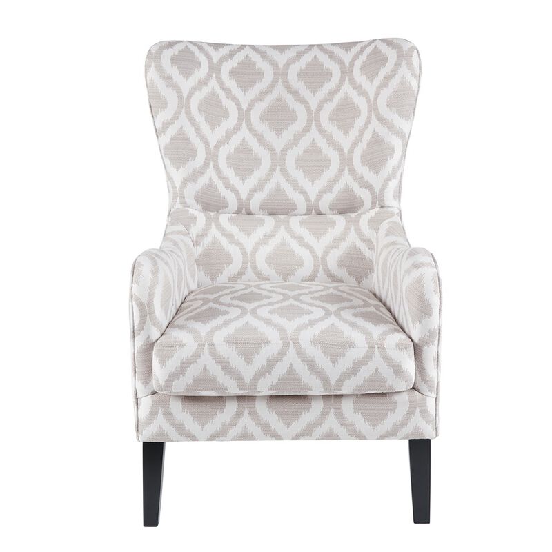 Gracie Mills Zachery Transitional Swoop Wing Chair with Round Arm and Piped Edges