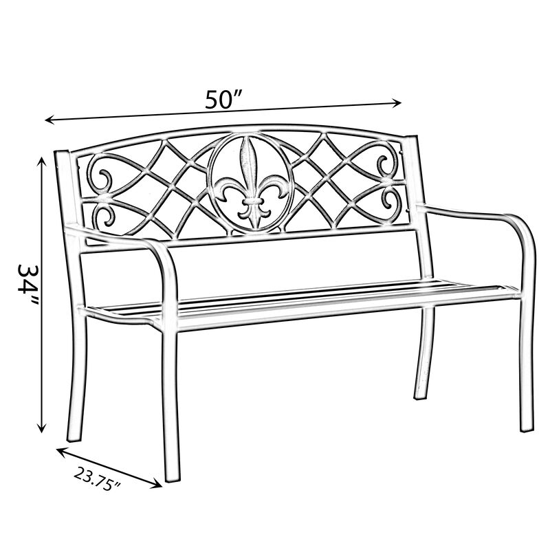 Outdoor Garden Patio Steel Park Bench Lawn Decor with Cast Iron Unique Design Back, Black Seating Bench for Yard, Patio, Garden, Balcony, and Deck