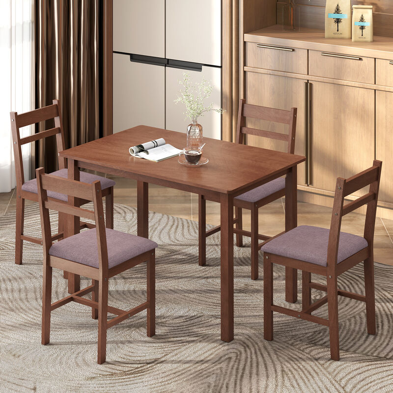 Hivvago Solid Wood Dining Table Set with Upholstered Chairs image number 1