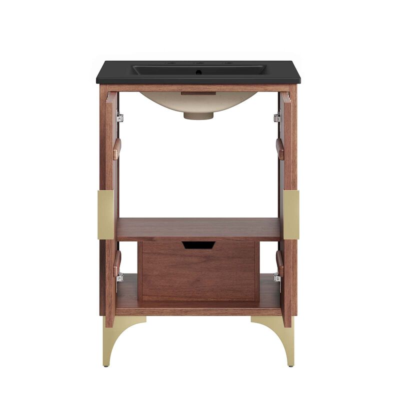 Modway Daylight Bathroom Vanity Cabinet with Ceramic Sink Basin, 24 Inch, Black Walnut image number 6