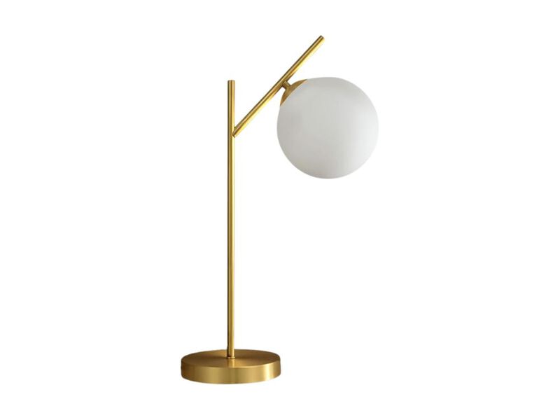 Mid Century Modern Brass Table Lamp with Glass Globe Shade for Bedroom image number 0