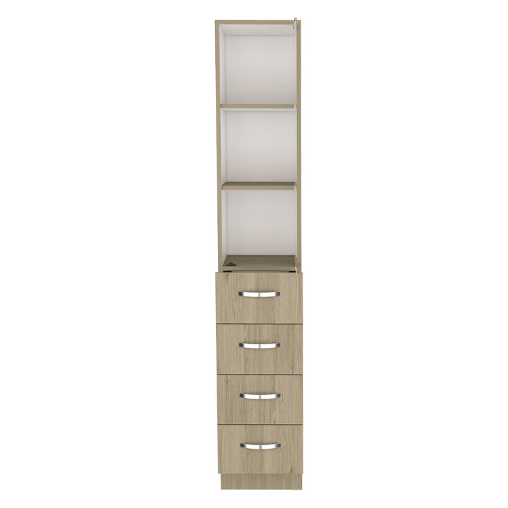 DEPOT E-SHOP Magna Linen Cabinet, Three Shelves, Four Drawers, Light Pine/White